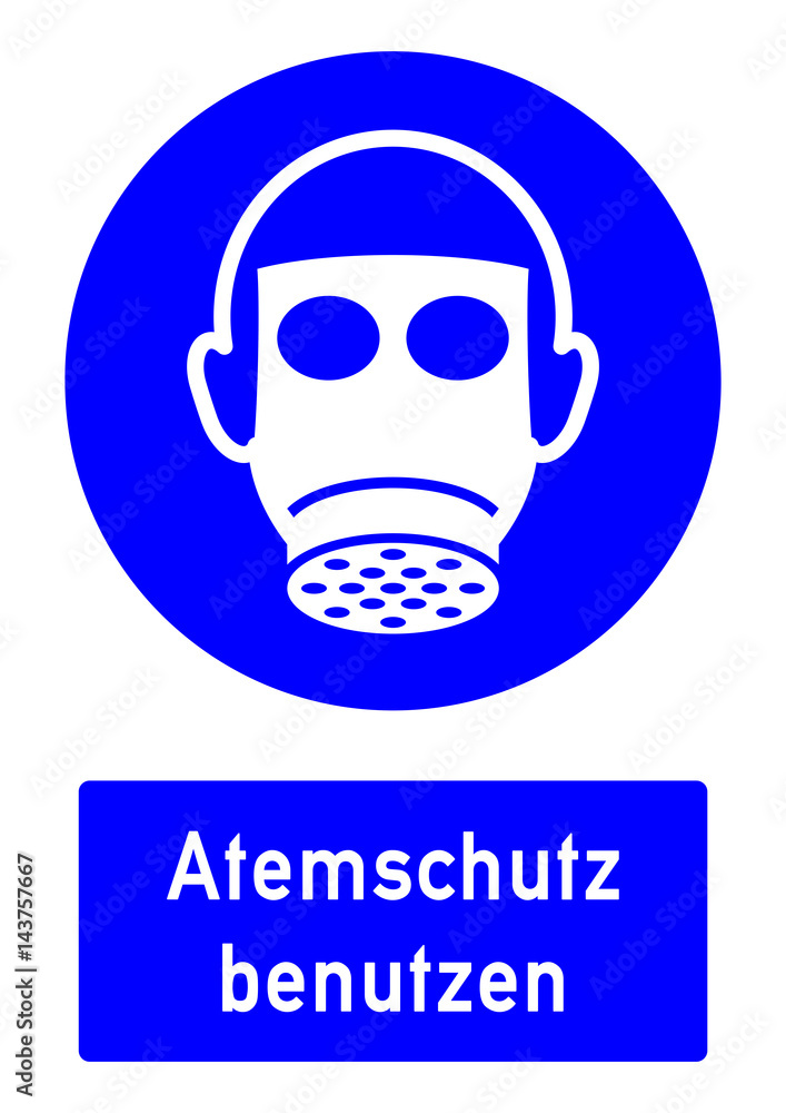 cshas516 CombiSignHealthAndSafety cshas - German / Gebotszeichen: Atemschutz benutzen Atemschutzmaske - english / safety - mandatory action sign: full face respiratory protection must be worn - g5184