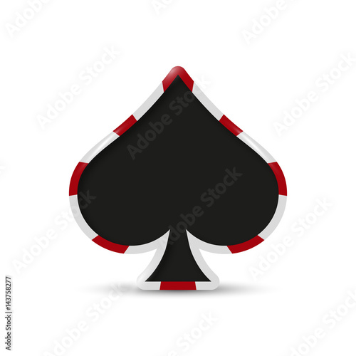 Playing card spade suit. Game icon. Logo for poker and casino. Realistic vector illustration