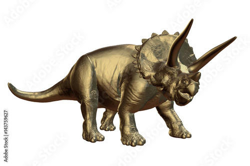 golden Triceratops horridus of the late Cretaceous period between 66 and 68 million years ago