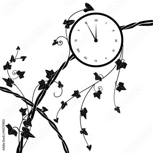 clock and ivy