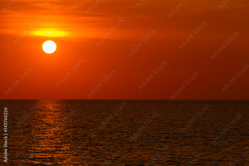 Landscape of sunset with at Nai Yang Beach, Phuket Province, Thailand.