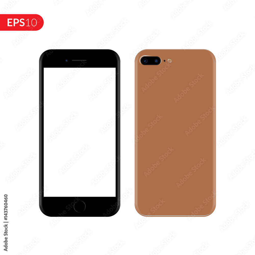 Smartphone, mobile, phone mockup isolated on white background with blank screen. Back and front view realistic vector illustration phone with brown color. Smartphone, mobile, phone mockup isolated on white background with blank screen. Back and front view realistic vector illustration phone with brown color.
