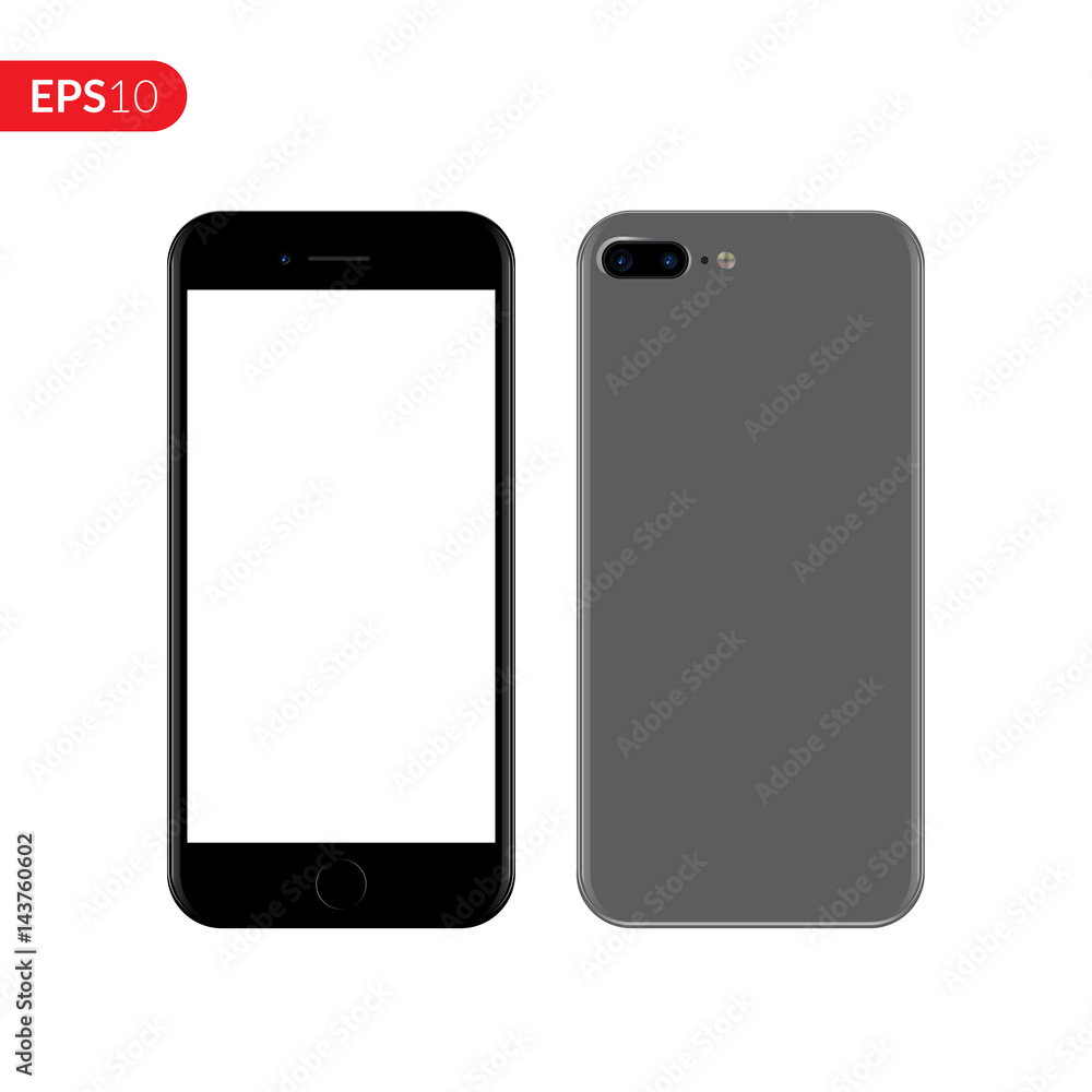 Smartphone, mobile, phone mockup isolated on white background with blank screen. Back and front view realistic vector illustration phone with silver color. Smartphone, mobile, phone mockup isolated on white background with blank screen. Back and front view realistic vector illustration phone with silver color.