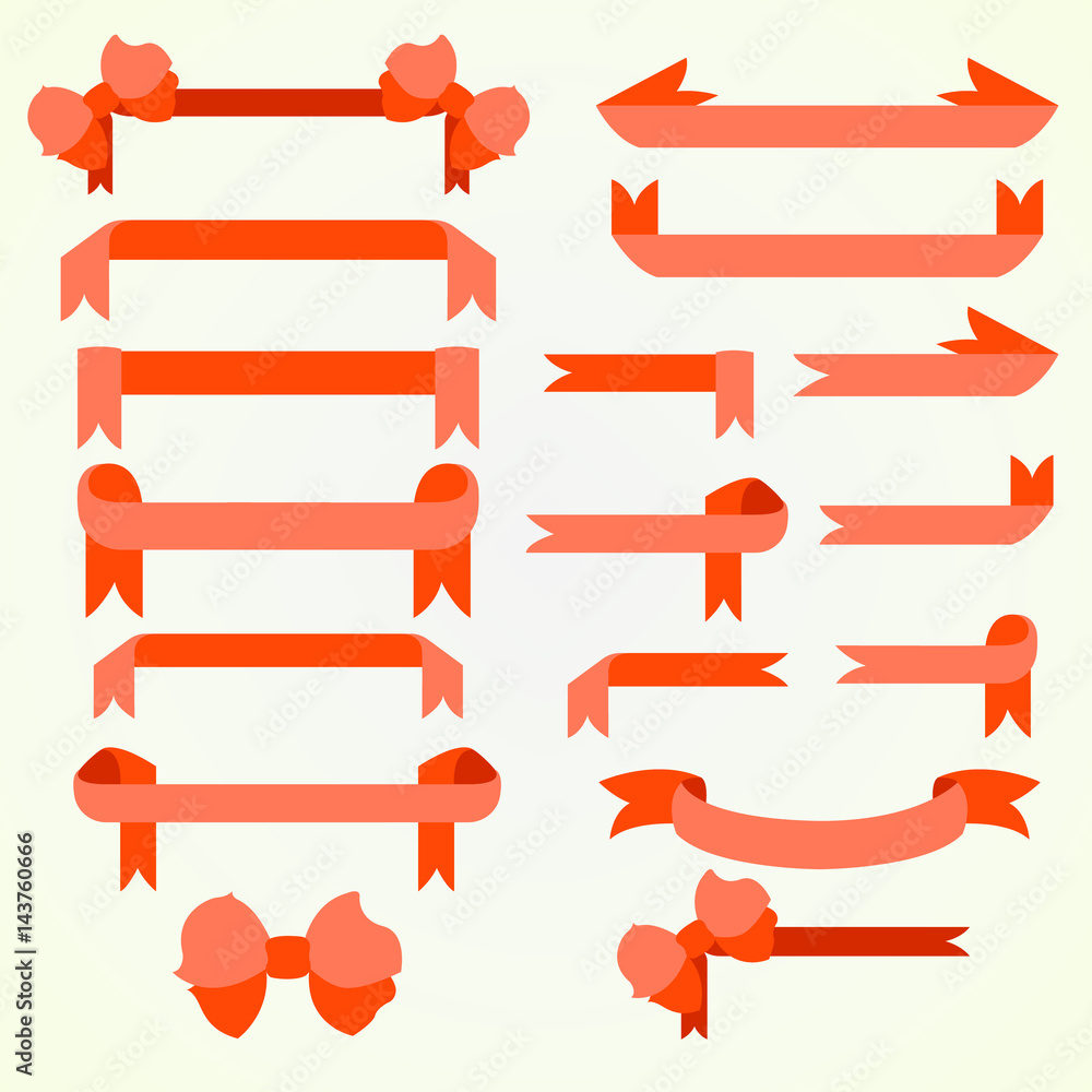Set of red ribbons for decoration, vector