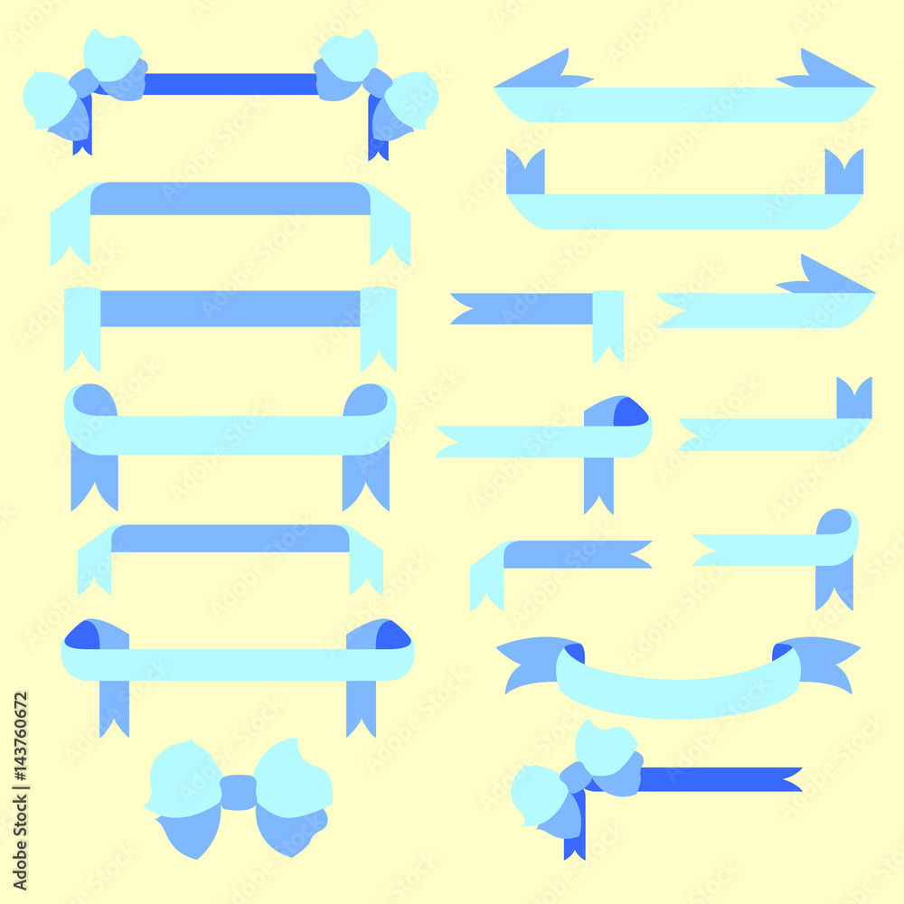 Set of blue ribbons for decoration, vector