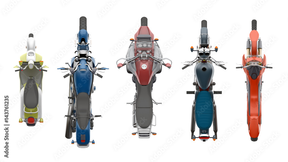 Naklejka premium grupa motocykli widok z góry renderowania 3d
