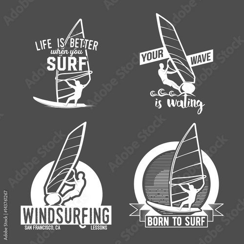 set of windsurfing badges and logos