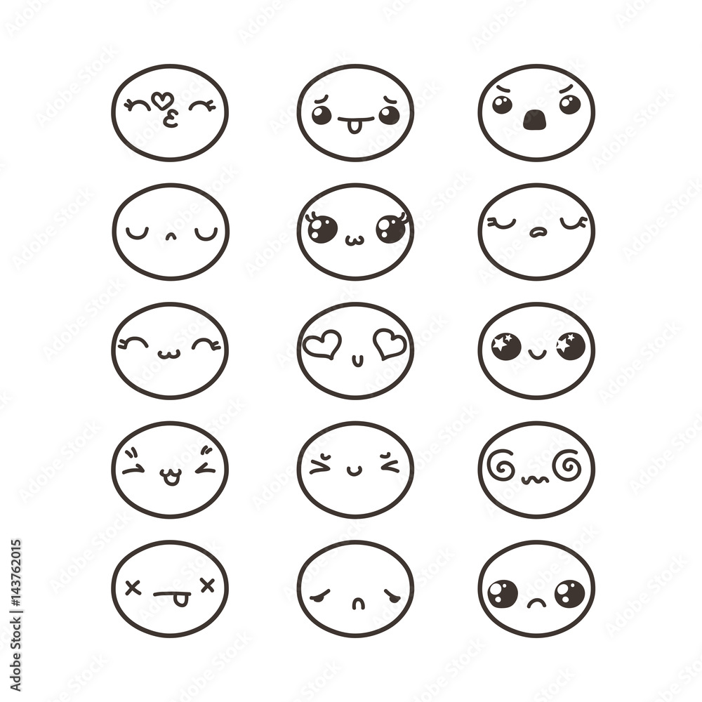Set of cute lovely kawaii emoticon. Set of cute lovely kawaii emoticon.