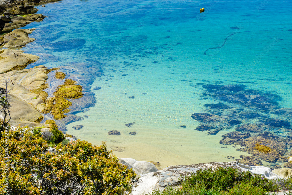 Clear turquoise water at Aegean seaside. Photo from Kalamitsi, Sitonia, Halkidiki, Macedonia, Northern Greece.