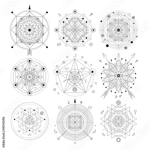 Mystical geometry symbols set.