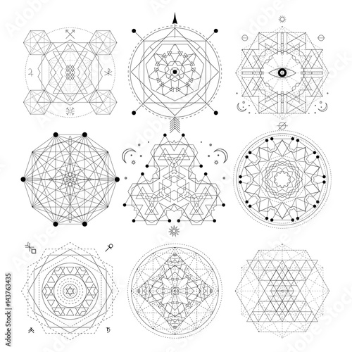 Mystical geometry symbols set.
