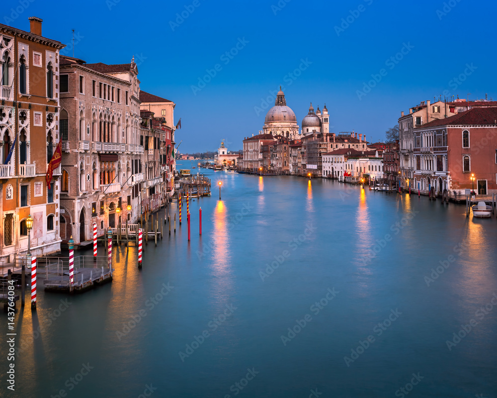 Grand Canal and Santa Maria della Salute Church in the Evening, Venice, Italy