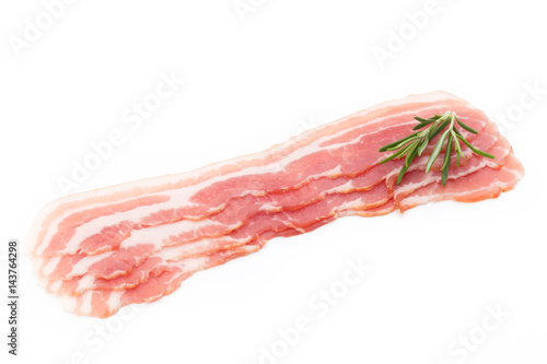 Bacon isolated on white background. Delikatese food.