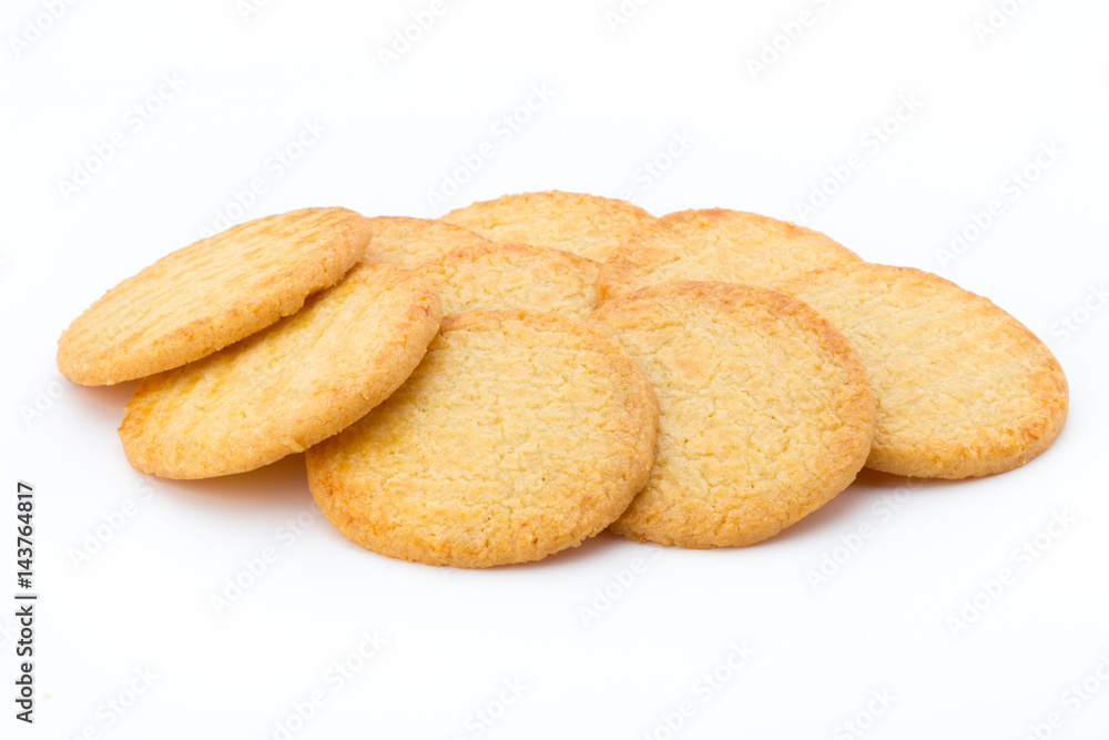 Stacked short pastry cookies isolated on white background. Stacked short pastry cookies isolated on white background.