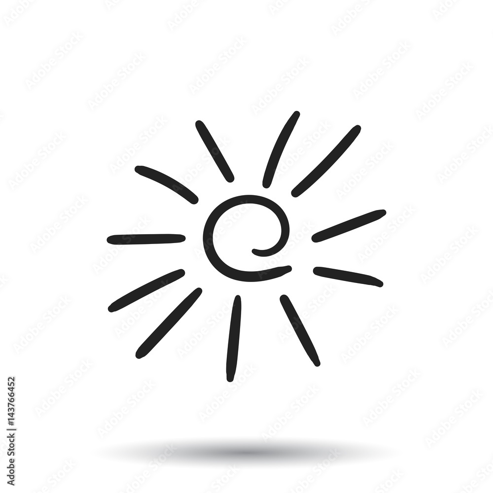 Hand drawn sun icon. Vector illustration isolated on white background.