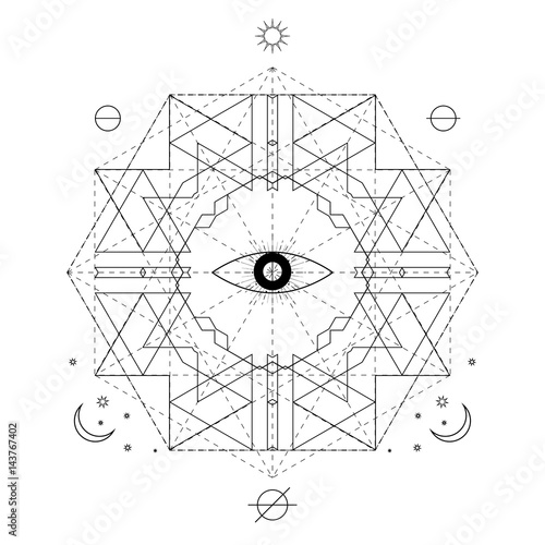 Abstract mystical geometry symbol. Vector linear alchemy, occult and philosophical sign.