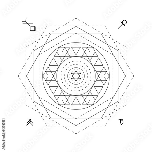 Abstract mystical geometry symbol. Vector linear alchemy, occult and philosophical sign.