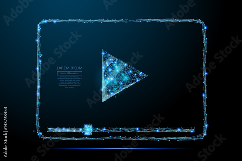 Abstract image of a Video codec low poly in the form of a starry sky or space, consisting of points, lines, and shapes in the form of planets, stars and the universe. Vector wireframe concept.