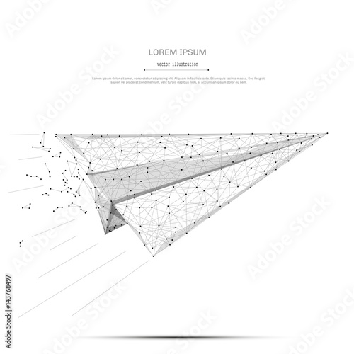 Abstract mash line and point aircraft origami on white background with an inscription. Starry sky or space, consisting of stars and the universe. Vector business illustration