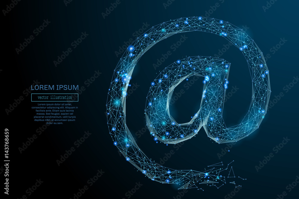 Abstract image of e-mail symbol in the form of a starry sky or space, consisting of points, lines, and shapes in the form of planets, stars and the universe. Vector business Abstract image of e-mail symbol in the form of a starry sky or space, consisting of points, lines, and shapes in the form of planets, stars and the universe. Vector business
