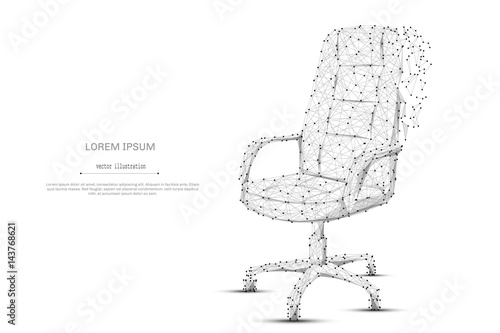 Abstract mash line and point office chair low poly on white background with an inscription. Starry sky or space, consisting of stars and the universe. Vector business illustration