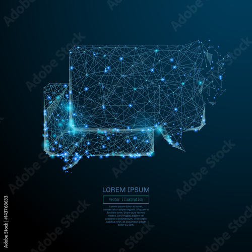 Abstract image of a Cloud of dialogue in the form of a starry sky or space, consisting of points, and shapes in the form of planets, stars and universe. Vector wireframe concept.
