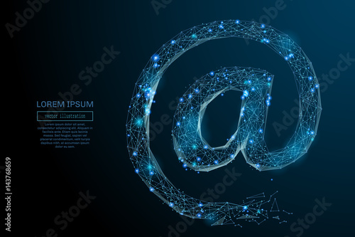 Abstract image of e-mail symbol in the form of a starry sky or space, consisting of points, lines, and shapes in the form of planets, stars and the universe. Vector business