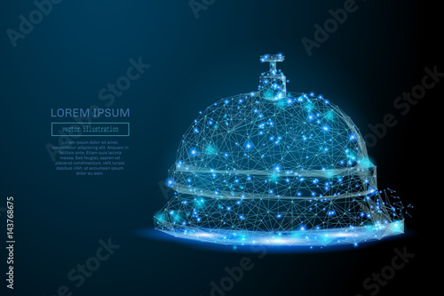 Abstract image of a Handbell at the reception in the form of a starry sky or space, consisting of points, lines, and shapes in the form of planets, stars and the universe. Vector wireframe concept.