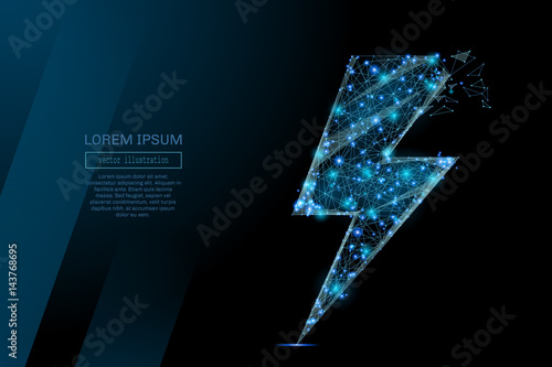 Abstract image of a Energy sign or lightning in the form of a starry sky or space, consisting of points, lines, and shapes in the form of planets, stars and the universe. Vector wireframe concept.
