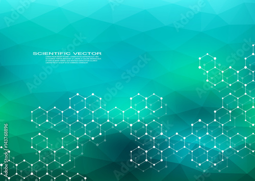 Hexagonal structure molecule dna of neurons system genetic and chemical compounds medical or scientific background for banner or flyer vector illustration