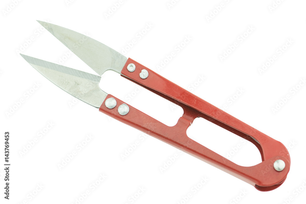 red scissors for thread cutting isolated on white background red scissors for thread cutting isolated on white background