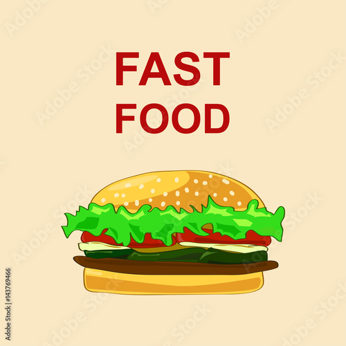 Big hamburger. Vector flat illustration