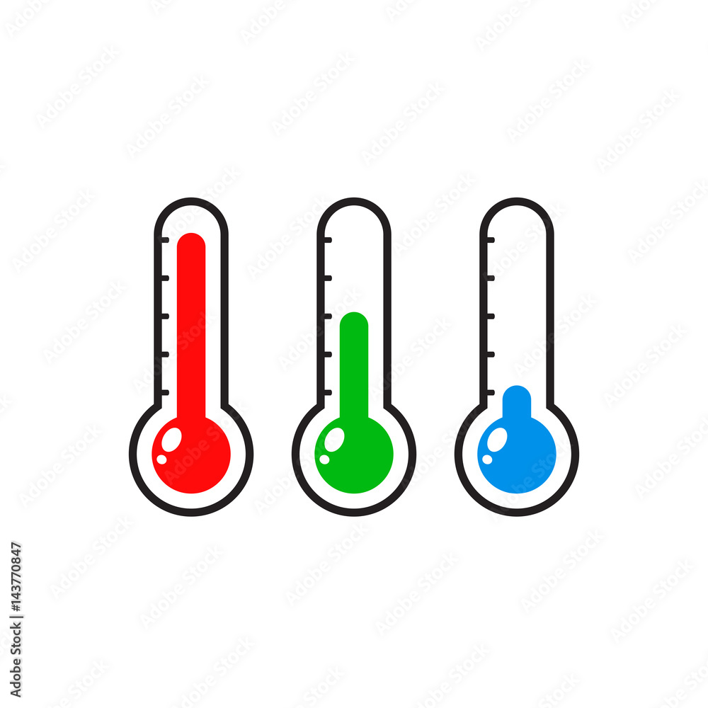 Thermometers icon with different levels. Flat vector illustration isolated on white background.
