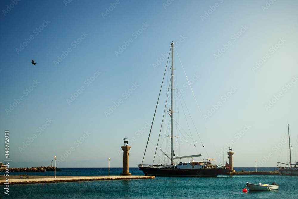 Mandraki harbor, Rhodes Island, Greece