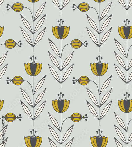 seamless retro pattern with stylized flowers