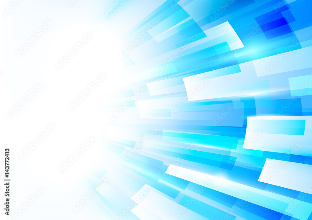 Fototapeta premium Abstract blue and white rectangles motion technology digital hi tech concept background