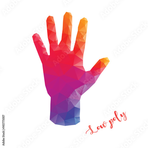 Colorful hand in low poly style with lettering