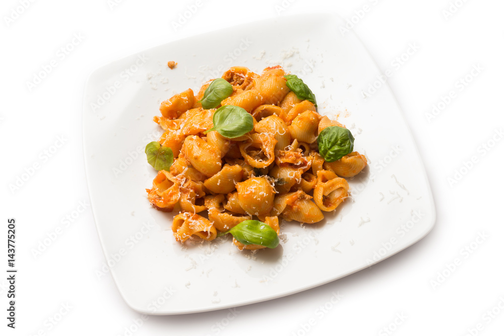 Lumache al ragu e parmigiano, Italian Pasta Lumache al ragu e parmigiano, Italian Pasta