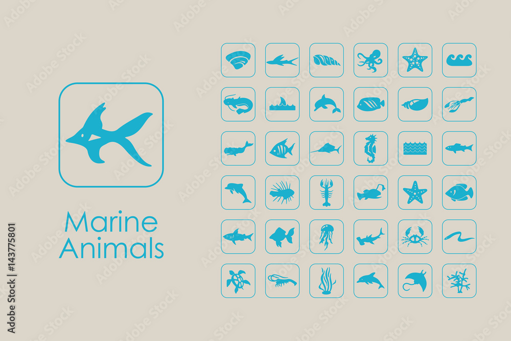 Fototapeta premium Set of marine animals simple icons
