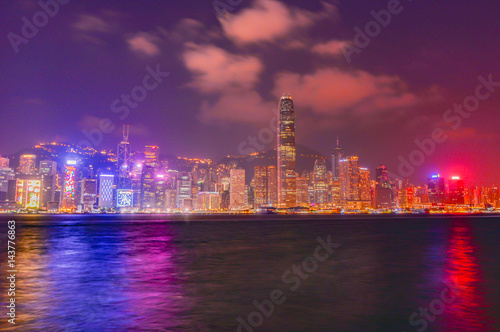 Night panorama of the city of hong kong