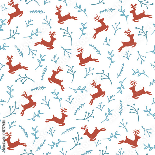 Fototapeta Naklejka Na Ścianę i Meble -  Reindeer Floral Seamless Pattern