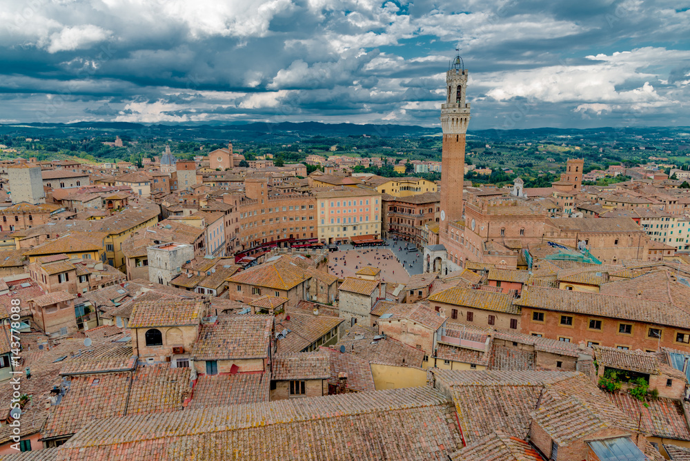 view of the medieval town of Siena in Tuscany Italy