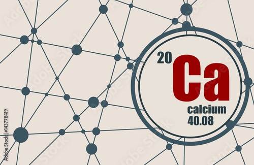 Calcium chemical element. Sign with atomic number and atomic weight. Chemical element of periodic table. Molecule And Communication Background. Connected lines with dots.