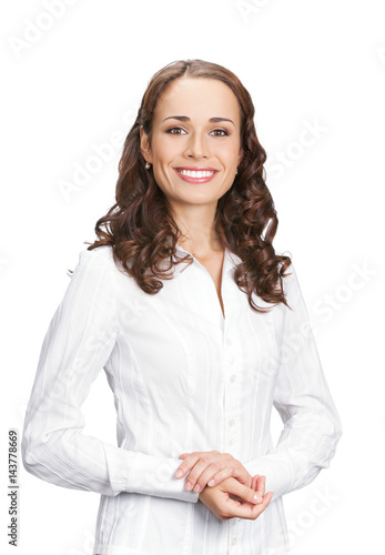 Happy smiling business woman, over white