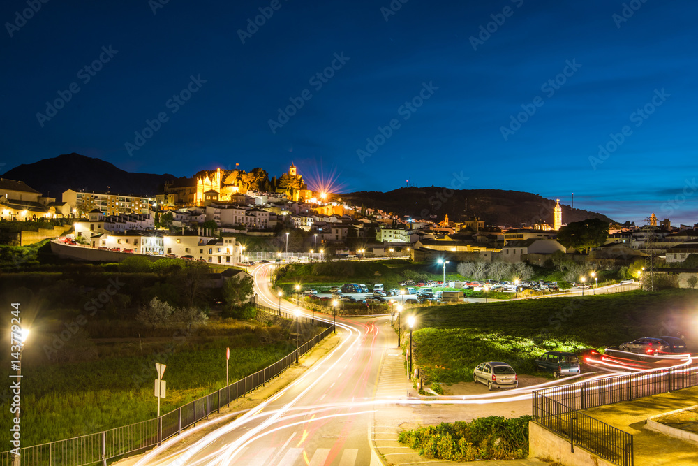 Illuminated night cityscape of Antequera,Spain