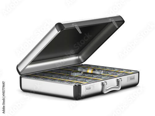 Case with money on white ba...