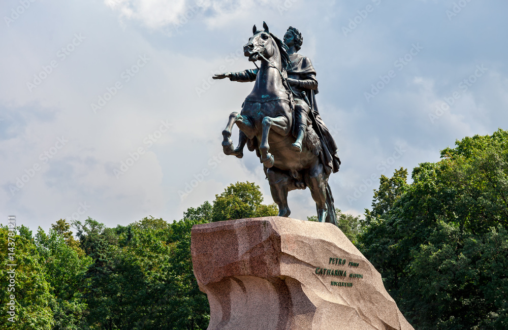 Equestrian statue of Russian Emperor Peter the Great (Bronze Horseman) in Saint-Petersburg, Russia