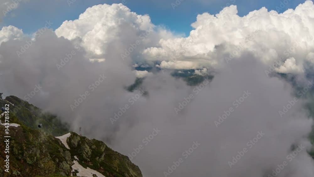 Cableway in the mountains against the clouds sky 4K Cableway in the mountains against the clouds sky 4K