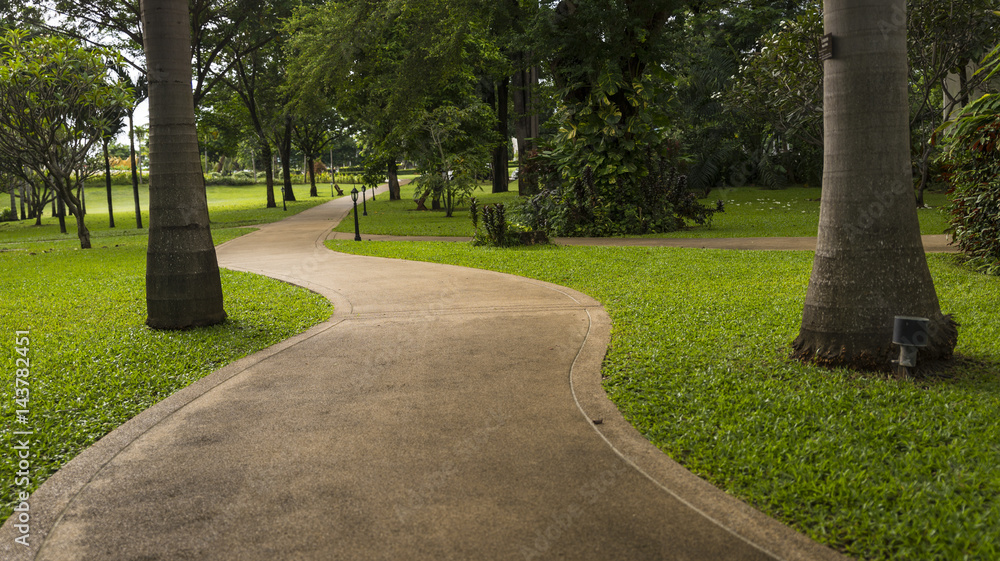 Concrete walk way in the park Concrete walk way in the park
