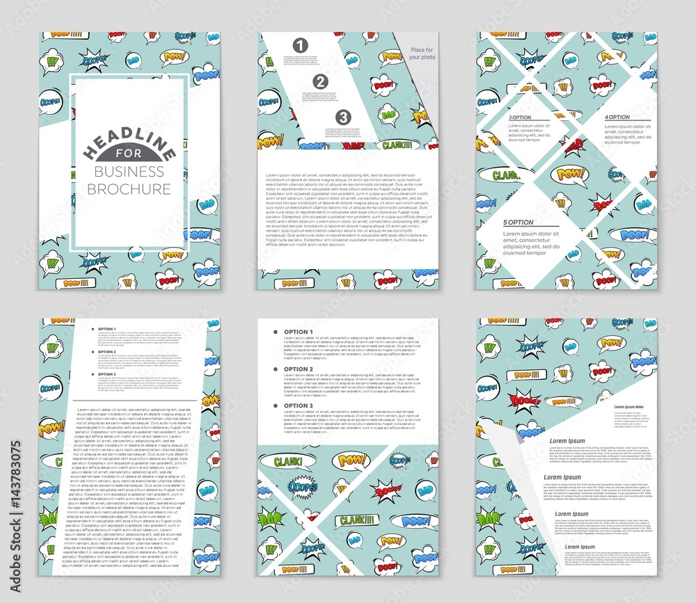 Naklejka premium Abstract vector layout background set. For art template design, list, page, mockup brochure theme style, banner, idea, cover, booklet, print, flyer, book, blank, card, ad, sign, sheet,, a4.
